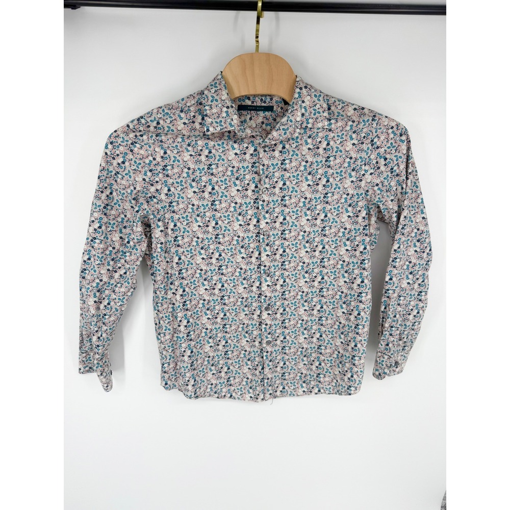 Perry Ellis Mens Large Floral Button Down Shirt Long Sleeve Cotton Blue Red Whit - Picture 2 of 8